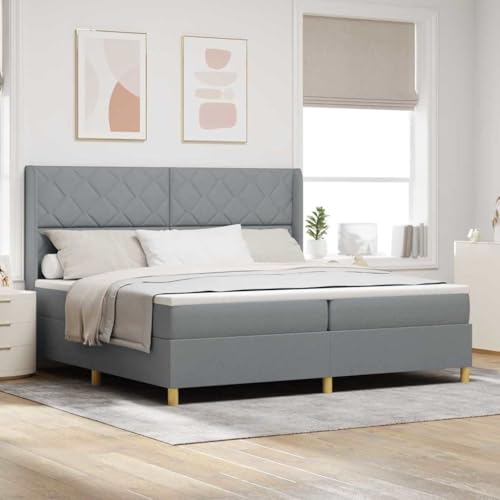 Qnhdfrt Boxspringbett mit Matratze und Topper Set Hellgrau 100 x 200 cm Taschenfederkern Matratze für optimalen Schlafkomfort atmungsaktives Polyestergewebe von Qnhdfrt