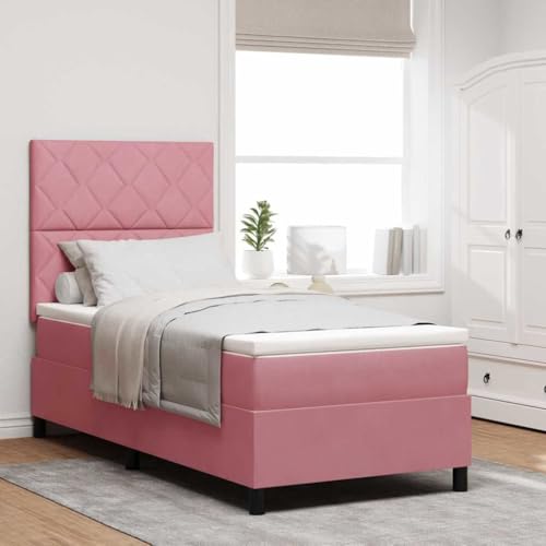 Qnhdfrt Boxspringbett mit Pinker Samtmatratze 90 x 190 cm Mittelharte Taschenfederkernmatratze mit Diamantblockdesign für Schlafzimmer und Gästebett von Qnhdfrt