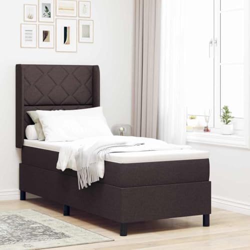Qnhdfrt Boxspringbett mit Pocket-Spring Matratze und LED in Dunkelbraun 80 x 200 cm Modernes Design für optimalen Schlafkomfort Einzelbett mit atmungsaktivem Bezug von Qnhdfrt