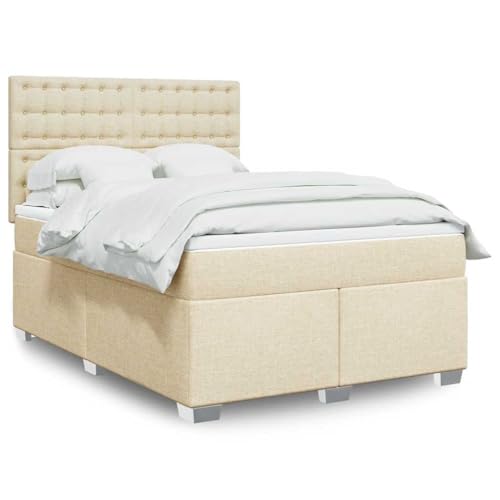 Qnhdfrt Boxspringbett mit Taschenfederkern Matratze 140x190 cm Höhenverstellbares Kopfteil Atmungsaktives Polyester Stoff Creme Weiß für Schlafzimmer Gästebett von Qnhdfrt