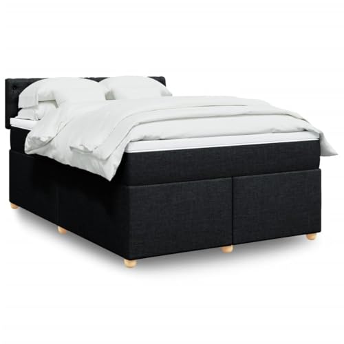 Qnhdfrt Boxspringbett mit Taschenfederkern Matratze 140x200 cm Schwarz Stoff Modernes Design für Erholsamen Schlaf mit Atmungsaktiver Matratzenauflage und Stabilen Kiefernholz Füßen von Qnhdfrt