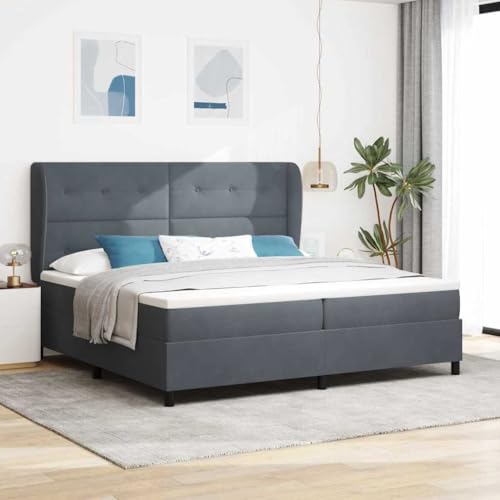 Qnhdfrt Boxspringbett mit Taschenfederkern Matratze 200 x 200 cm Dunkelgrau Samtbezug Mittelfeste Unterstützung für Rücken und Bauchschläfer von Qnhdfrt
