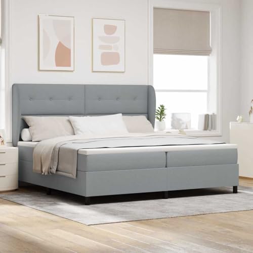 Qnhdfrt Boxspringbett mit Taschenfederkern Matratze 200 x 200 cm Hellgrau Modernes Design mit Atmungsaktivem Polyester für en Schlafkomfort von Qnhdfrt
