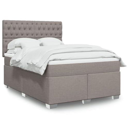 Qnhdfrt Boxspringbett mit Taschenfederkern Matratze und höhenverstellbarem Kopfteil 140 x 200 cm Taupe Stoff Polyester für erholsamen Schlaf im Schlafzimmer von Qnhdfrt