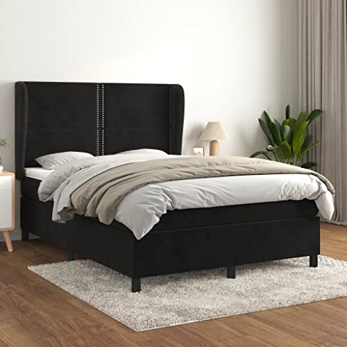 Qnhdfrt Boxspringbett mit Taschenfederkernmatratze 140x200 cm Samt Schwarz Höhenverstellbares Kopfteil Mittelharte Matratze für Erholsamen Schlaf Gästebett oder Doppelbett von Qnhdfrt