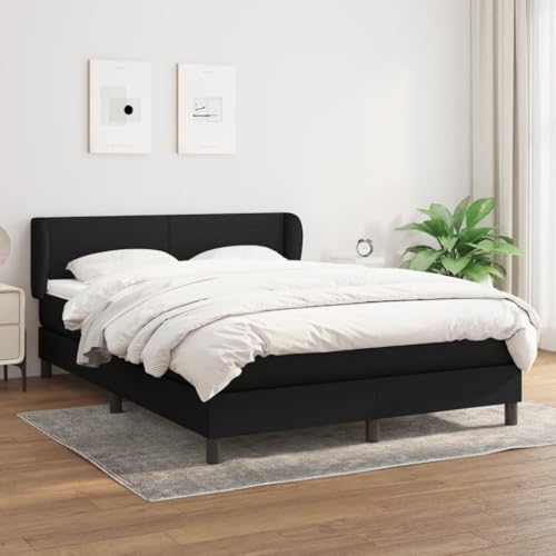 Qnhdfrt Boxspringbett mit Taschenfederkernmatratze 140x200 cm Schwarzes Stoff Kopfteil Höhenverstellbar Mittelharte Unterstützung für Erholsamen Schlaf Gästebett oder Doppelbett von Qnhdfrt