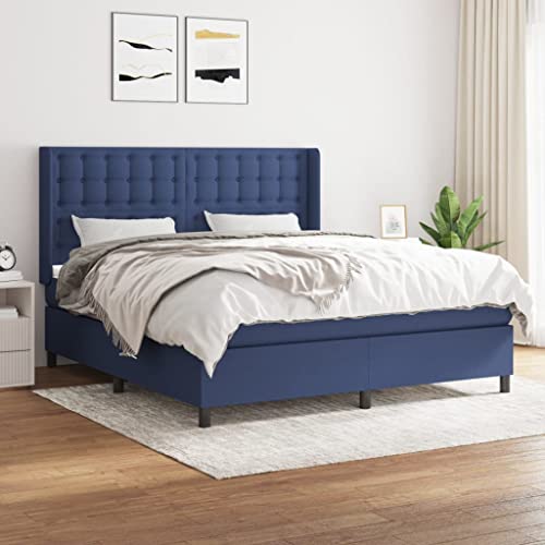 Qnhdfrt Boxspringbett mit Taschenfederkernmatratze 180x200 cm Höhenverstellbares Kopfteil Atmungsaktiver Stoffbezug Blau für Schlafzimmer Gästebett und Doppelbett von Qnhdfrt