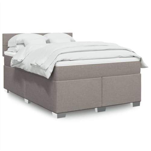Qnhdfrt Boxspringbett mit Taschenfederkernmatratze und LED-Beleuchtung 140x200 cm Taupe Stoff Polyester Atmungsaktiv und Langlebig für Schlafzimmer Gästebett und Doppelbett von Qnhdfrt