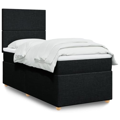 Qnhdfrt Boxspringbett mit Taschenfederkernmatratze und LED-Beleuchtung 90x200 cm Schwarz Stoff Höhenverstellbares Kopfteil für Schlafzimmer Gästebett und Jugendzimmer von Qnhdfrt
