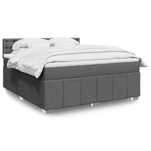 Qnhdfrt Boxspringbett mit Taschenfederkernmatratze und LED-Beleuchtung Dunkelgrau 180x200 cm Stoff Polyester für erholsamen Schlaf mit USB-Anschluss von Qnhdfrt