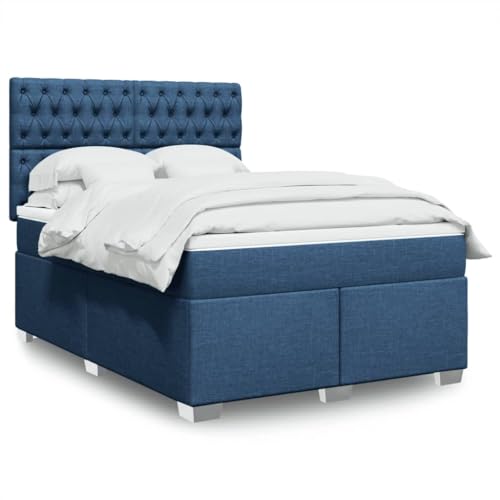 Qnhdfrt Boxspringbett mit Taschenfederkernmatratze und höhenverstellbarem Kopfteil 140 x 190 cm Blau Polyester Stoff für erholsamen Schlaf von Qnhdfrt