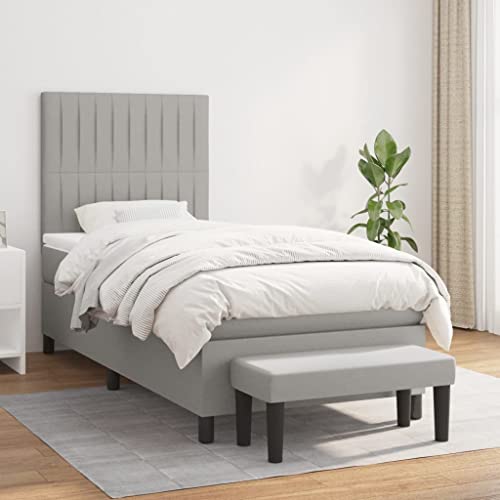Qnhdfrt Boxspringbett mit Taschenfederkernmatratze und höhenverstellbarem Kopfteil 90x190 cm Hellgrau Stoff Modernes Design für Schlafzimmer Gästebett oder Wohnzimmer von Qnhdfrt