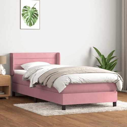 Qnhdfrt Boxspringbett mit Taschenfederkernmatratze und verstellbarem Kopfteil 80x220 cm Samtstoff Rosa für Schlafzimmer Gästezimmer von Qnhdfrt