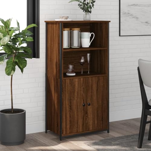 Qnhdfrt Braun Eichen Highboard Sideboard 62x36x121,5 cm aus Holzwerkstoff und Metall mit viel Stauraum, Modernes Design für Wohnzimmer und Flur von Qnhdfrt