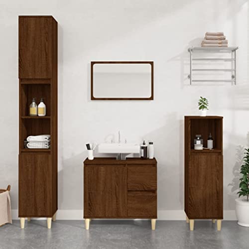 Qnhdfrt Braun Eichen-Optik Badezimmerschrank Schmal 30x30x190 cm Hochschrank mit 6 Fächern und Holzbeinen aus Eukalyptus für Bad WC oder Flur Qnhdfrt Braun Eichen-Optik Badezimmerschrank Schmal 30x30x190 cm Hochschrank mit 6 Fächern und Holzbeinen aus Eukalyptus für Bad WC oder Flur von Qnhdfrt