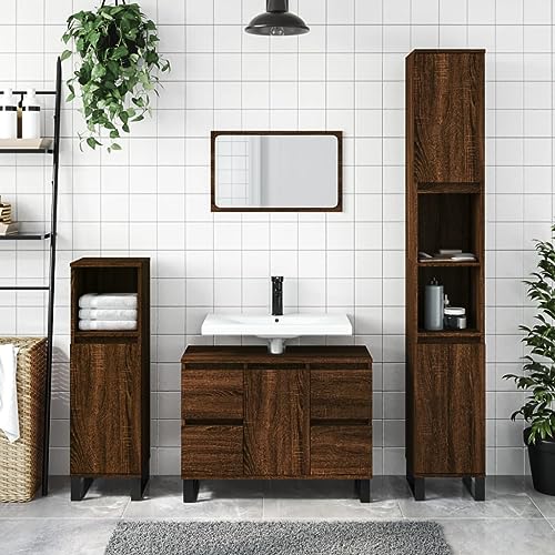 Qnhdfrt Braun Eichen-Optik Badschrank aus Holzwerkstoff 30x30x100 cm mit Eisenfüßen schmaler Hochschrank für Bad WC Flur Qnhdfrt Braun Eichen-Optik Badschrank aus Holzwerkstoff 30x30x100 cm mit Eisenfüßen schmaler Hochschrank für Bad WC Flur von Qnhdfrt