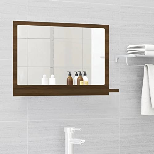 Qnhdfrt Braun Eichen-Optik Badspiegel mit Ablage Schmal Klein 60x10,5x37 cm Holzwerkstoff Glas Wandspiegel für Badezimmer WC Flur – Praktisch und Stilvoll von Qnhdfrt