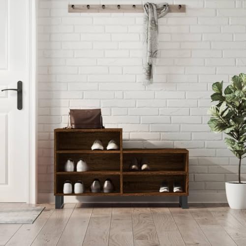 Qnhdfrt Braun Eichen-Optik Schuhregal Holzwerkstoff 102x36x60 cm mit Metallbeinen und 5 Fächern Qnhdfrt Braun Eichen-Optik Schuhregal Holzwerkstoff 102x36x60 cm mit Metallbeinen und 5 Fächern von Qnhdfrt