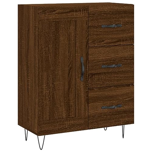 Qnhdfrt Braun Eichen-Optik Sideboard Schrank 69,5x34x90 cm Holzwerkstoff Metall für Wohnzimmer Küche Flur mit viel Stauraum zeitlosem Design Landhausstil und Wandhalterung von Qnhdfrt