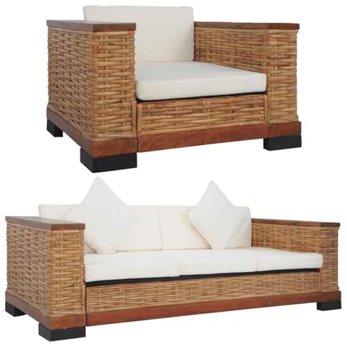 Qnhdfrt Braun Natur Rattan Sofagarnitur mit Sessel und 3-Sitzer Sofa Bequeme Sitzgruppe für Wohnzimmer Balkon Lounge Qnhdfrt Braun Natur Rattan Sofagarnitur mit Sessel und 3-Sitzer Sofa Bequeme Sitzgruppe für Wohnzimmer Balkon Lounge von Qnhdfrt
