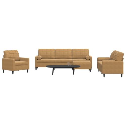 Qnhdfrt Braun Samt 4-TLG. Sofa Garnitur mit Sessel, Sofa und Hocker inklusive Kissen und Nackenrollen für Wohnzimmer Lounge Bequem Modernes Design Qnhdfrt Braun Samt 4-TLG. Sofa Garnitur mit Sessel, Sofa und Hocker inklusive Kissen und Nackenrollen für Wohnzimmer Lounge Bequem Modernes Design von Qnhdfrt