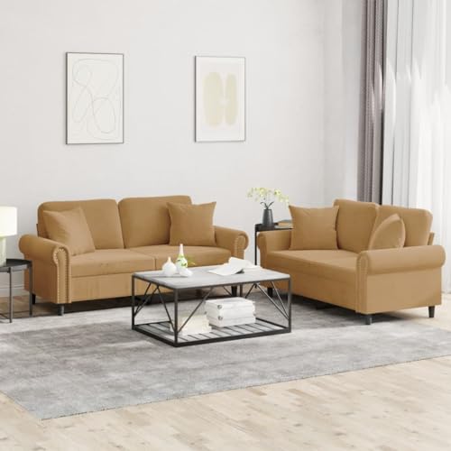 Qnhdfrt Braun Samt Sofagarnitur 2-TLG. mit Kissen | Zweisitzer Sofa Couch in 120 cm und 140 cm | Bequemes Design für Wohnzimmer und kleine Räume Qnhdfrt Braun Samt Sofagarnitur 2-TLG. mit Kissen | Zweisitzer Sofa Couch in 120 cm und 140 cm | Bequemes Design für Wohnzimmer und kleine Räume von Qnhdfrt