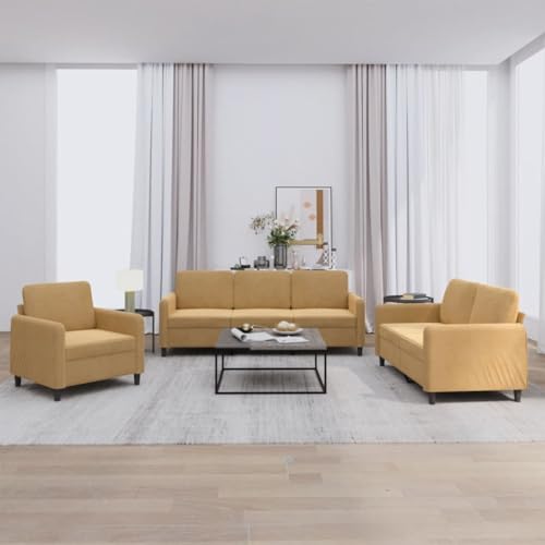 Qnhdfrt Braun Samt Sofagarnitur mit Sessel 2-Sitzer und 3-Sitzer Sofa Set für Wohnzimmer Lounge Bequeme Polsterung Robustes Gestell Qnhdfrt Braun Samt Sofagarnitur mit Sessel 2-Sitzer und 3-Sitzer Sofa Set für Wohnzimmer Lounge Bequeme Polsterung Robustes Gestell von Qnhdfrt