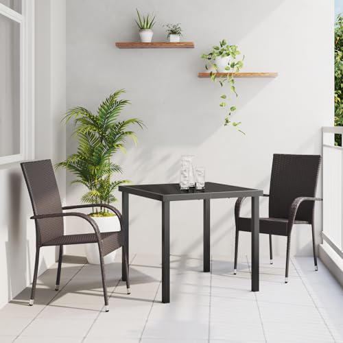 Qnhdfrt Braune 3-teilige Gartentischgruppe Rechteckig aus Synthetischem Poly-Rattan mit Stapelstühlen Wetterfeste Outdoor-Möbel für Balkon Garten Terrasse Modernes Design Robust und Langlebig von Qnhdfrt