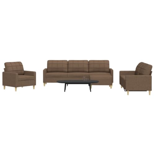 Qnhdfrt Braune Stoff Sofagarnitur mit Fußhocker Set inklusive Sessel Zweisitzer Sofa Dreisitzer Sofa und Hocker für Wohnzimmer Loungebereich Bequemes Design Robust und Komfortabel von Qnhdfrt