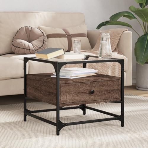Qnhdfrt Brauner Couchtisch mit Glasplatte Eichen-Optik 50x50x45 cm Stahlgestell Robuster Beistelltisch für Wohnzimmer Deko Qnhdfrt Brauner Couchtisch mit Glasplatte Eichen-Optik 50x50x45 cm Stahlgestell Robuster Beistelltisch für Wohnzimmer Deko von Qnhdfrt