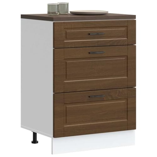 Qnhdfrt Brauner Eichen-Optik Küchenunterschrank Porto aus Holzwerkstoff 60x46x81.5 cm mit verstellbaren Füßen und großem Stauraum für Küchenorganisation von Qnhdfrt