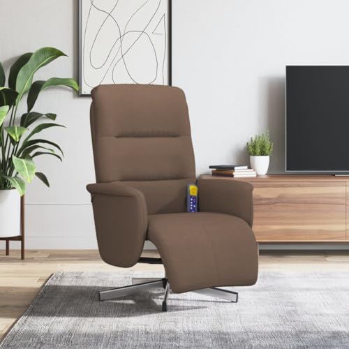 Qnhdfrt Brauner Massagesessel mit Fußteil Stoff 360° Drehbar Verstellbare Rückenlehne Liegefunktion 6-Punkt Vibrationsmassage für Wohnzimmer Schlafzimmer Loungesessel von Qnhdfrt