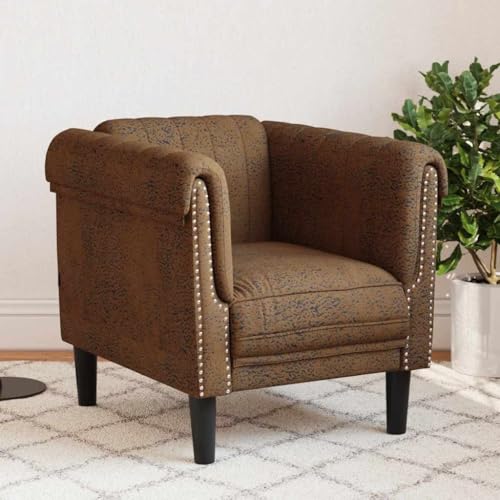 Qnhdfrt Brauner Relaxsessel Kunstleder Wildleder-Optik Bequem für Wohnzimmer Lesen Entspannung mit Modernem Design Größe 80x77x74cm von Qnhdfrt