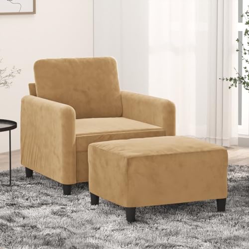Qnhdfrt Brauner Samt Sessel mit Fußhocker 60 cm Sitzbreite Kompakt Modern Bequem für Relaxsessel Lounge Wohnzimmer Balkon Esszimmer von Qnhdfrt