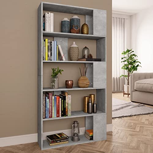 Qnhdfrt Bücherregal Betongrau Holzwerkstoff 80x24x159 cm Schmal mit 5 Fächern Stehend als Raumteiler für Wohnzimmer Flur von Qnhdfrt