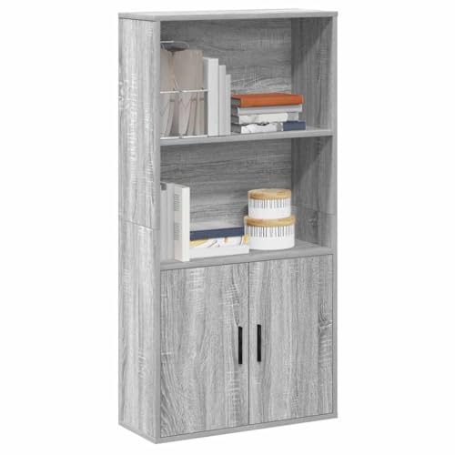 Qnhdfrt Bücherregal Grau Sonoma Holzwerkstoff 60x24x120 cm mit Türen schmal hoch für Bücher Deko Aufbewahrung Wohnzimmer Büro von Qnhdfrt