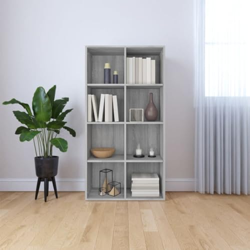 Qnhdfrt Bücherregal Grau Sonoma Holzwerkstoff 66x30x130 cm Schmaler Hochschrank oder Sideboard mit 8 Fächern für Wohnzimmer Deko und Aufbewahrung von Qnhdfrt