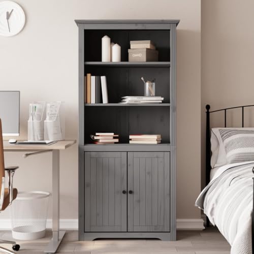 Qnhdfrt Bücherregal Grau aus Massivholz Kiefer mit Französischem Design 82x40x173 cm Schmaler Schrank mit Türen für Wohnzimmer Büro Dekoration und Aufbewahrung Qnhdfrt Bücherregal Grau aus Massivholz Kiefer mit Französischem Design 82x40x173 cm Schmaler Schrank mit Türen für Wohnzimmer Büro Dekoration und Aufbewahrung von Qnhdfrt