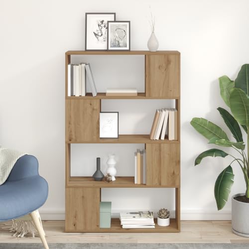 Qnhdfrt Bücherregal Handgefertigt Massivholz Eiche 80x24x124 cm Braun Offenes Regal mit 5 Fächern für Bücher Deko Wohnzimmer Modernes Design von Qnhdfrt