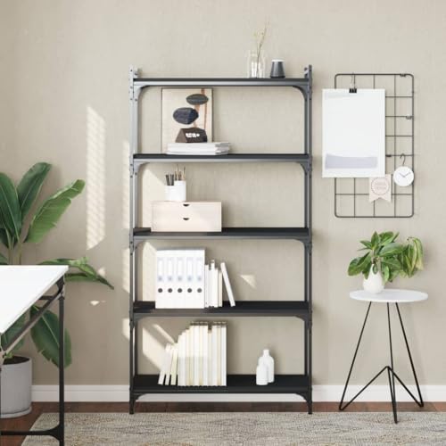Qnhdfrt Bücherregal Hochschrank Schmal aus Holzwerkstoff und Metall Schwarz 80x30x154 cm für Wohnzimmer Aufbewahrung mit Verstellbaren Füßen von Qnhdfrt