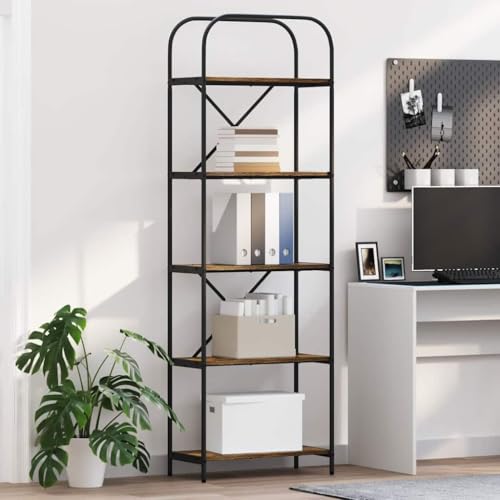 Qnhdfrt Bücherregal Räuchereiche 60x30x183 cm Modernes Standregal aus Holzwerkstoff mit 5 Regalen und Stahlbeinen Robuste Aufbewahrung für Bücher Deko und Pflanzen für Wohnzimmer Büro Küche Flur Qnhdfrt Bücherregal Räuchereiche 60x30x183 cm Modernes Standregal aus Holzwerkstoff mit 5 Regalen und Stahlbeinen Robuste Aufbewahrung für Bücher Deko und Pflanzen für Wohnzimmer Büro Küche Flur von Qnhdfrt