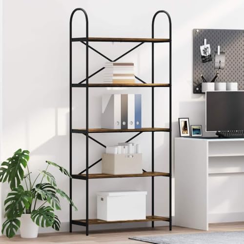 Qnhdfrt Bücherregal Räuchereiche 80x30x183 cm Holzwerkstoff Modernes Design Robuste Regale Stabiler Stahlrahmen für Wohnzimmer Flur Schlafzimmer Home Office von Qnhdfrt