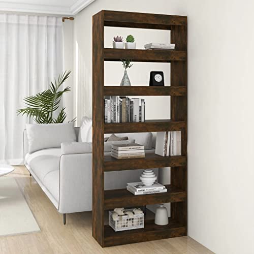 Qnhdfrt Bücherregal Raumteiler Räuchereiche Holzwerkstoff 80x30x198 cm Schmal Robust Stabil mit viel Stauraum für Wohnzimmer Flur Büro von Qnhdfrt