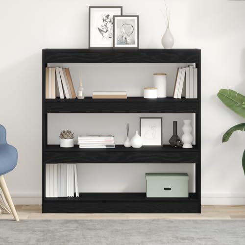Qnhdfrt Bücherregal Raumteiler Schwarz Eiche 100x30x103cm Holzwerkstoff Matt Modernes Design Geräumige Regale für Wohnzimmer Büro oder Bibliothek als Schrank von Qnhdfrt