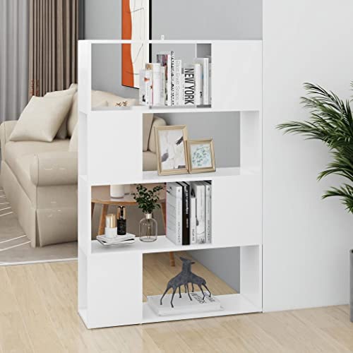 Qnhdfrt Bücherregal Raumteiler Weiß 80x24x124,5 cm aus Holzwerkstoff - Schmales Hochregal mit 4 Fächern für Wohnzimmer, Bücher und Deko von Qnhdfrt
