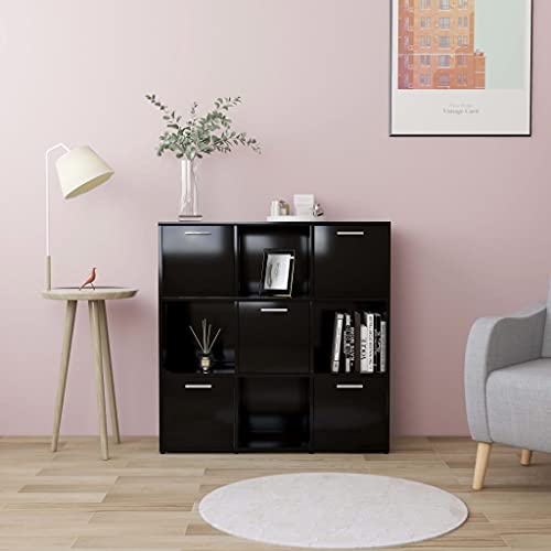 Qnhdfrt Bücherregal Schwarz Holzwerkstoff 90x30x90 cm mit 5 Türen und 9 Fächern Hochschrank Schmal für Wohnzimmer Büro Deko Aufbewahrung Robustes Stabiles Design von Qnhdfrt