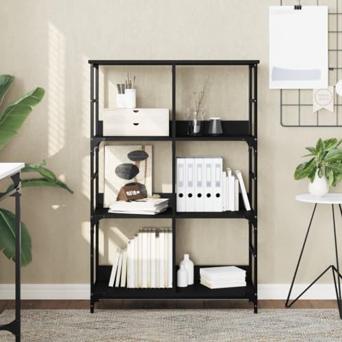 Qnhdfrt Bücherregal Schwarz Industrie-Stil mit Stahlrahmen 78,5x33x117,5 cm Holzwerkstoff 6 Fächer für zusätzlichen Stauraum in Wohnzimmer und Büro von Qnhdfrt