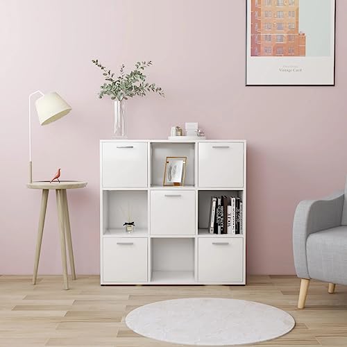 Qnhdfrt Bücherregal Weiß 90x30x90 cm Holzwerkstoff mit 9 Fächern & 5 Türen - Schmales Regal Schrank für Wohnzimmer Küche Bad Abstellraum von Qnhdfrt