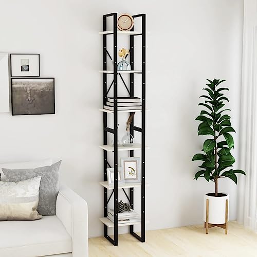 Qnhdfrt Bücherregal Weiß Standregal Hoch Massivholz Kiefer 40x30x210 cm mit 6 Ablagen Robust Langlebig Industrielles Design für Wohnzimmer Büro Deko von Qnhdfrt