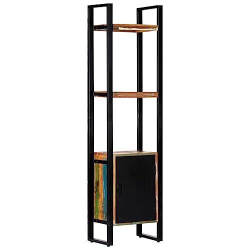 Qnhdfrt Bücherregal aus Massivholz Altholz 45x30x171 cm Schmaler Hochschrank mit Tür und 3 Ablagen für Wohnzimmer Balkon oder Küche Einzigartige Holzmaserung von Qnhdfrt